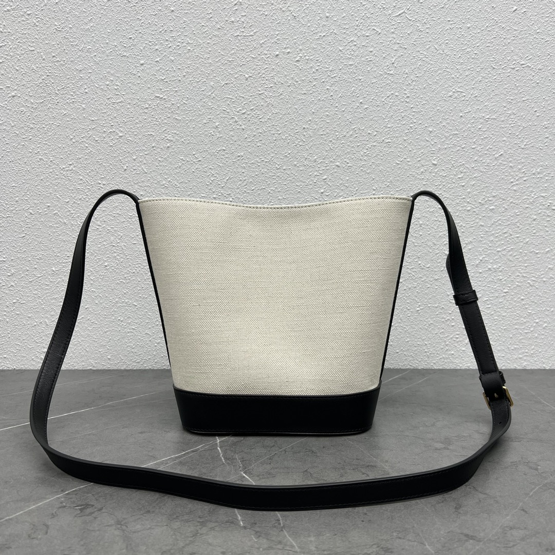 Celine Small Bucket Cuir Triomphe Shoulder Bag In Textile And Calfskin Beige/Black 198243